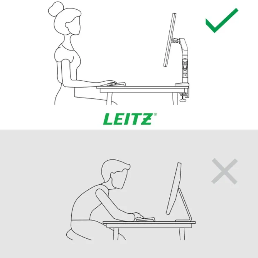 Leitz Ergo – Bras double pour écrans 17"-32" – Réglable et ergonomique – Gris foncé