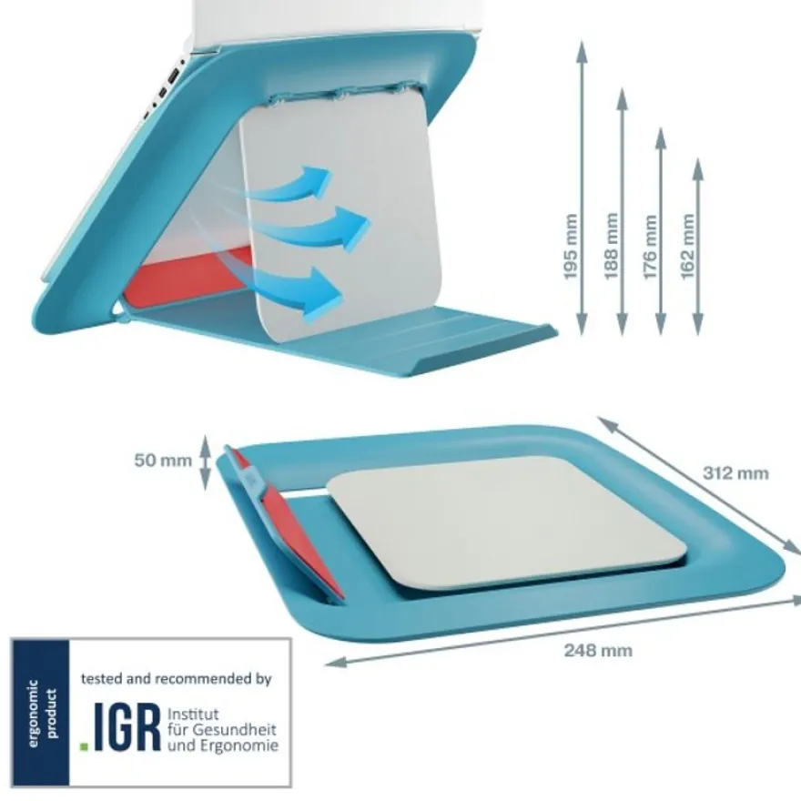 Leitz Ergo – Support pour ordinateur portable jusqu'à 17" – Réglable et ergonomique – Bleu