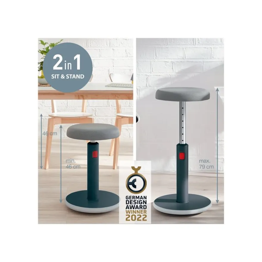 Leitz Ergo - Tabouret ergonomique assis/debout - hauteur réglable jusqu'à 79 cm - Gris