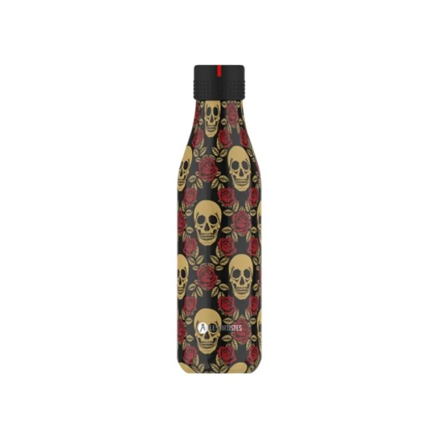 Les Artistes Paris - Gourde Bouteille isotherme 500 ml - rose et tête de mort - acier inoxydable
