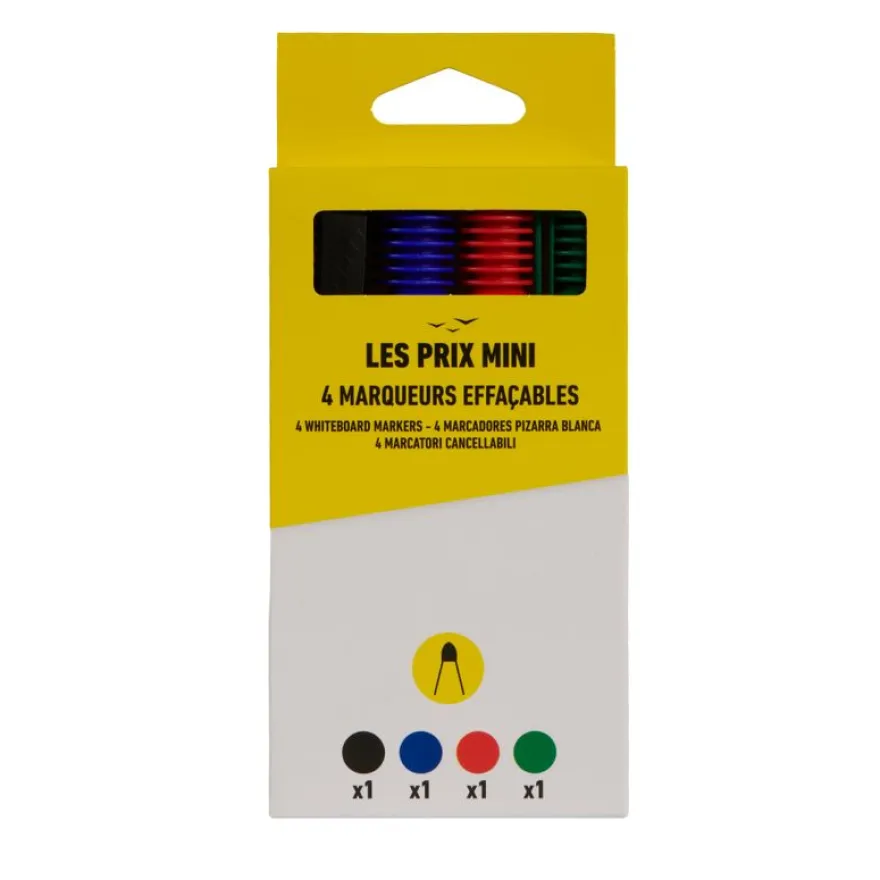 Les Prix Mini – 4 marqueurs effaçables - pointe large - couleurs assorties