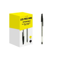 Les Prix Mini - 50 Stylos bille noir - pointe conique de 1 mm