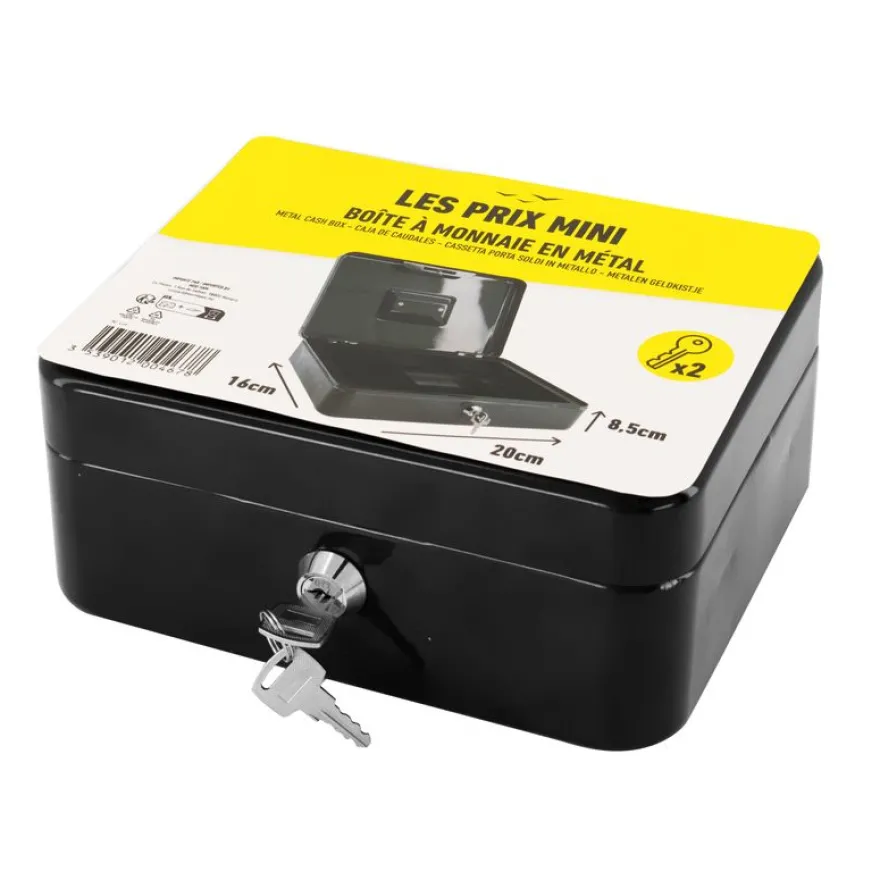 Les Prix Mini - Caisse à monnaie - 8 compartiments - 20 x 16 x 9 cm - noir