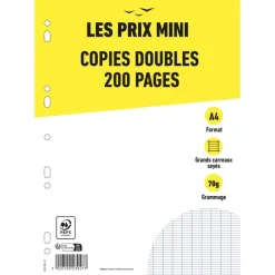 Les Prix Mini - copies doubles - 200 pages - A4 - grands carreaux (Seyes) - perforées