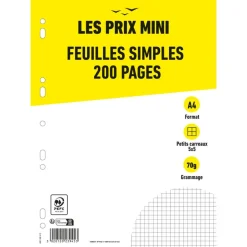 Les Prix Mini - feuilles simples A4 - 200 pages - petits carreaux (5x5mm) - perforées