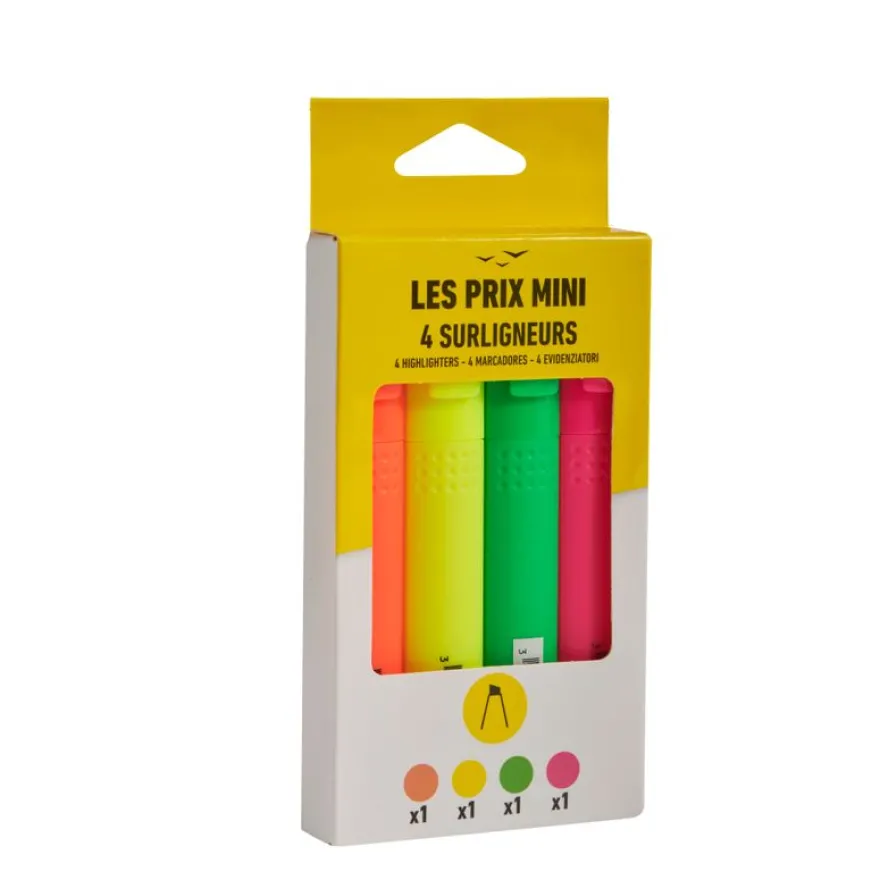 Les Prix Mini – Lot de 4 Surligneurs - Orange, Jaune, Vert et Rose