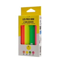 Les Prix Mini – Lot de 4 Surligneurs - Orange, Jaune, Vert et Rose