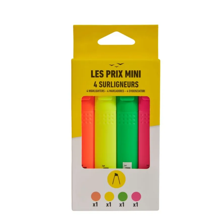 Les Prix Mini – Lot de 4 Surligneurs - Orange, Jaune, Vert et Rose