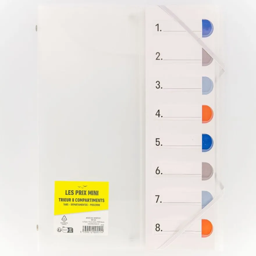Les Prix Mini - Trieur pp A4 - 8 compartiments - 3 rabats - disponible dans différentes couleurs