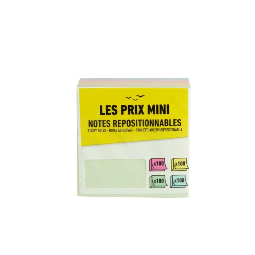 Les Prix Mini - Bloc Cube notes repositionnables - 400 feuilles - 76 x 76 mm - couleurs pastels assorties