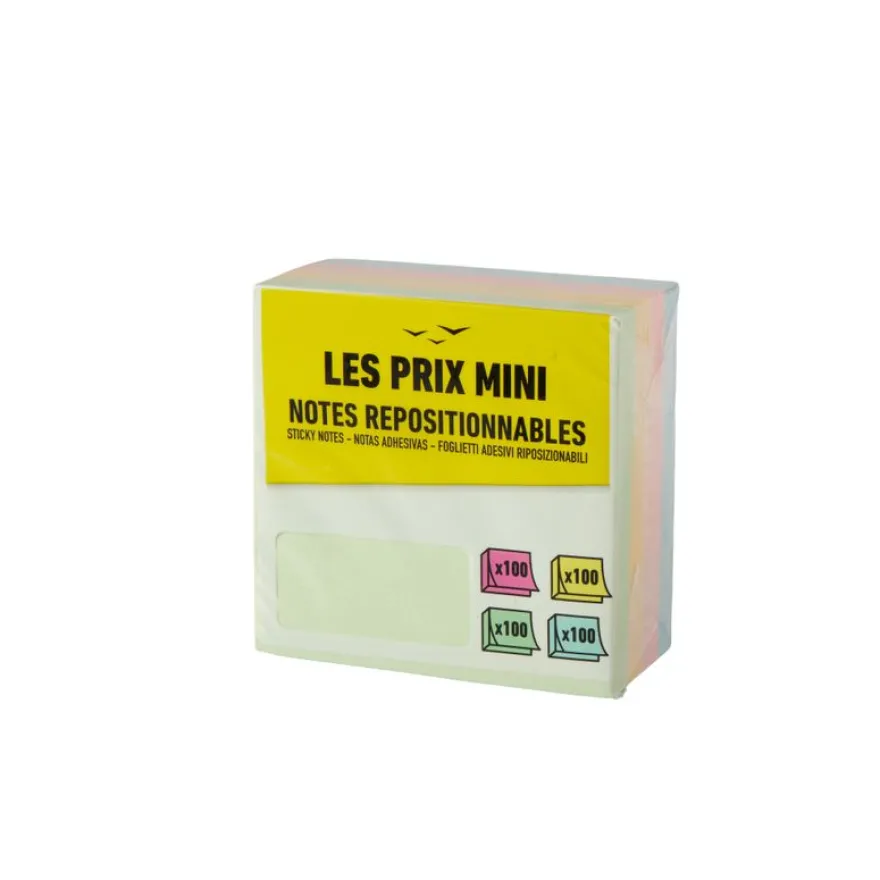 Les Prix Mini - Bloc Cube notes repositionnables - 400 feuilles - 76 x 76 mm - couleurs pastels assorties