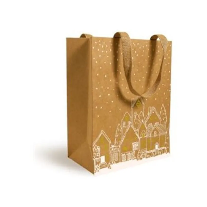 Logistipack - Sac cadeau - 18 cm x 10 cm x 23 cm - blanc brillant, impression dorée