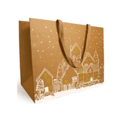 Logistipack - Sac cadeau - 25 cm x 10 cm x 22 cm - blanc brillant, impression dorée