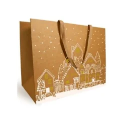 Logistipack - Sac cadeau - 20 cm x 10 cm - blanc, or