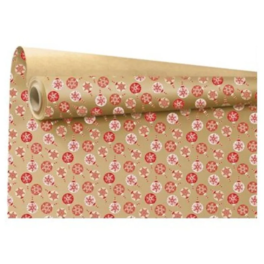 Logistipack Armance - Papier cadeau Kraft - 70 cm x 25 m - boules de Noel rouges
