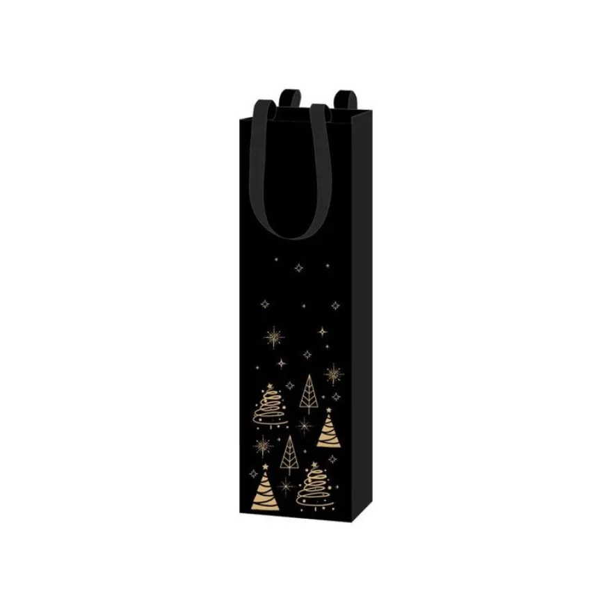 Logistipack Réveillon - 10 sacs cadeau pour une bouteille - 9.5 cm x 9.5 cm x 38.5 cm - noir