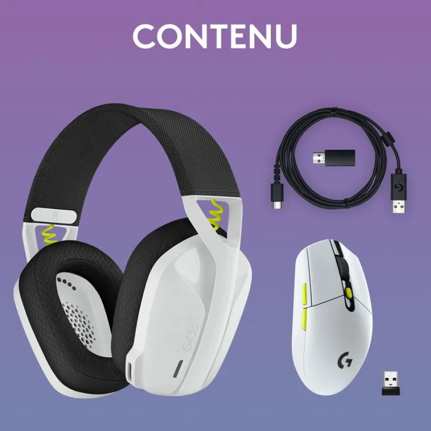 Logitech G435 SE +G305 SE - pack gaming casque + souris Lightspeed sans fil - blanc et noir