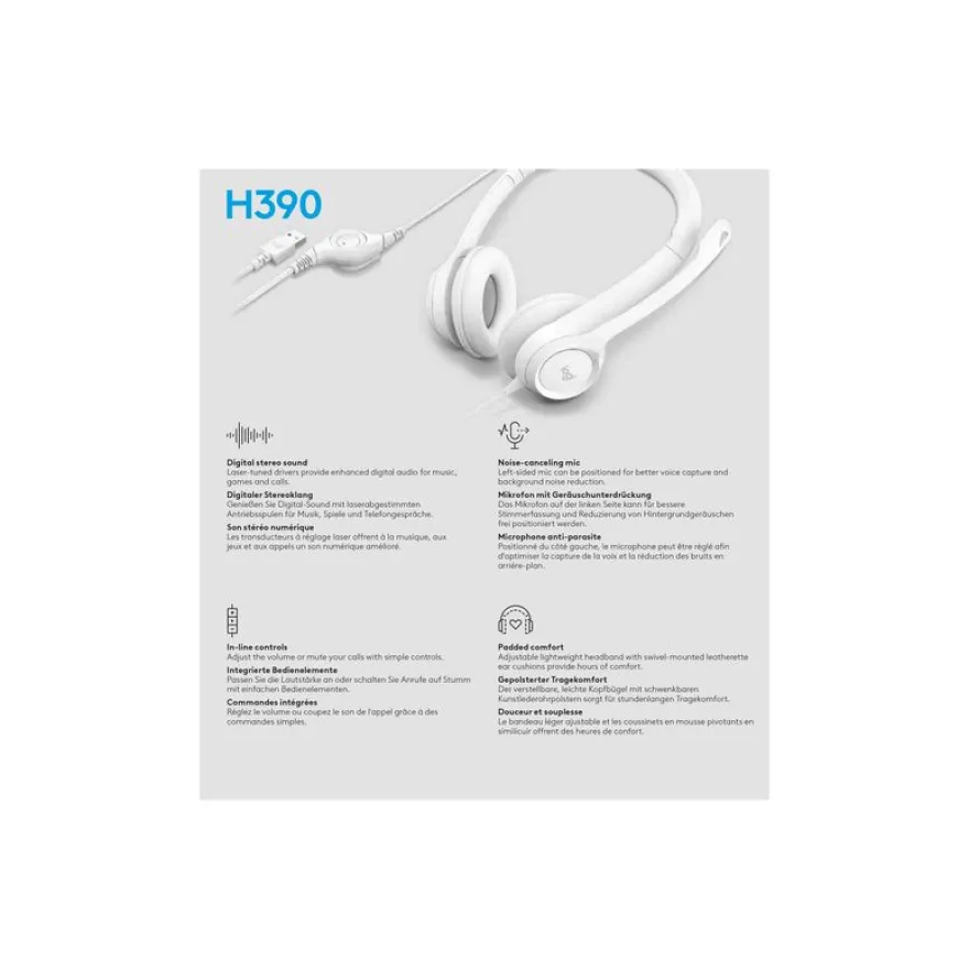 Logitech H390 - Casque filaire avec micro - USB-A - blanc cassé