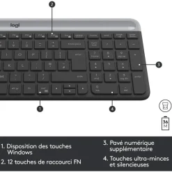 Logitech MK470 - Ensemble clavier et souris sans fil - ultra fin - Azerty - graphite