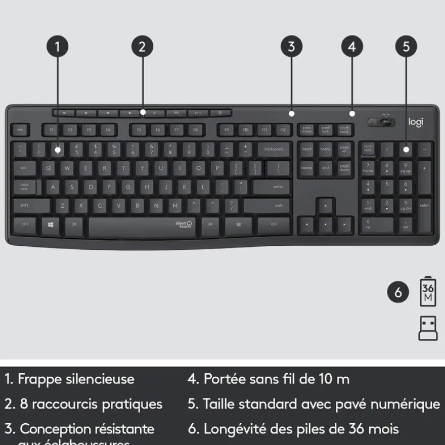 Logitech MK295 Silent - Ensemble clavier et souris sans fil - Azerty - graphite