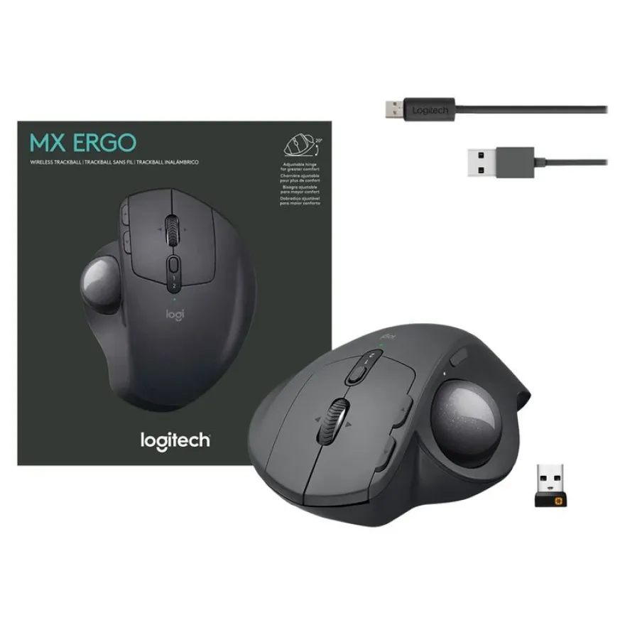 Logitech MX Ergo - souris sans fil ergonomique avec trackball pour droitier - noir