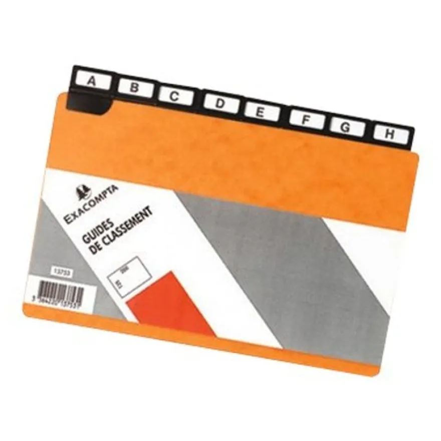Lot de 24 guides alphabétiques 150×105 mm – Cartes à onglets métalliques noir