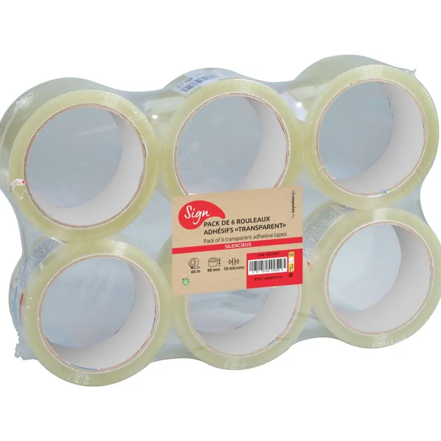 Lot de 6 rouleaux adhésif pour emballage - polypropylène transparent - 66m x 48mm