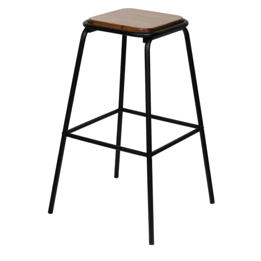 Lot de 2 tabourets hauts OSLO - pieds noirs - assise en bois