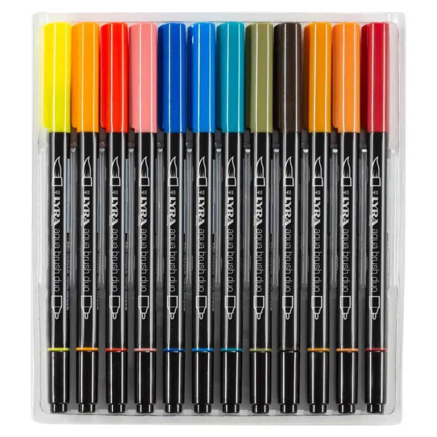 Lyra Aqua Brush Duo - 24 Feutres à pointe en fibre double pointe - couleurs assorties