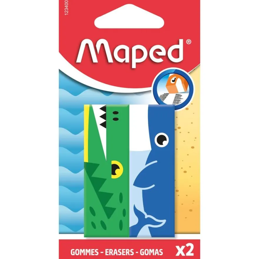 MAPED - 2 gommes ANIMAL - coloris assortis