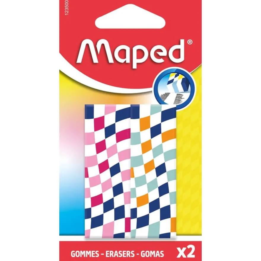 MAPED - 2 gommes DAMIER - coloris assortis