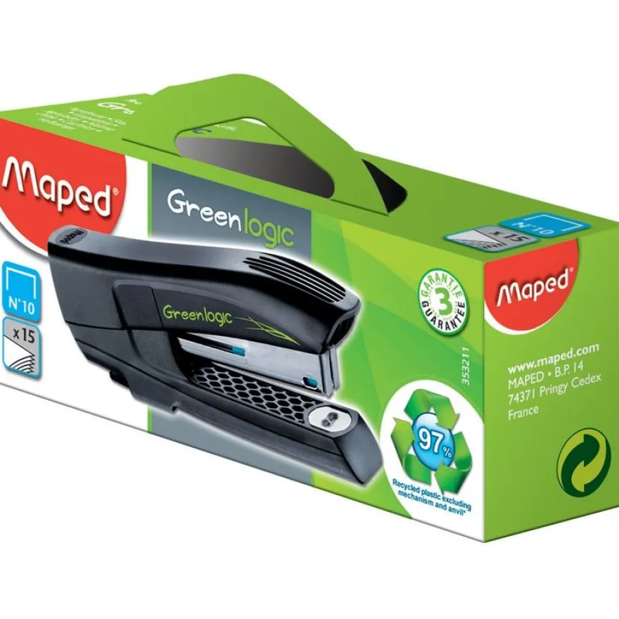 Maped - Agrafeuse de poche Greenlogic Pocket n°10 noir - capacité de 15 feuilles - agrafes n°10