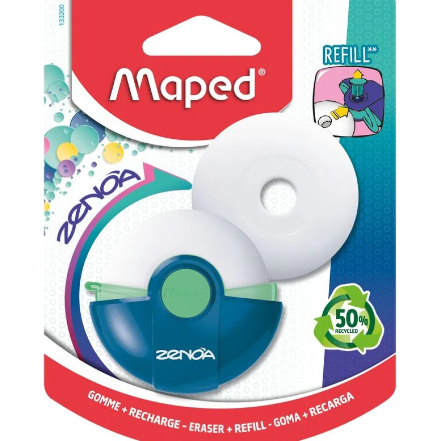 MAPED - Gomme ZENOA rechargeable + 1 recharge - étui rotatif - coloris assortis