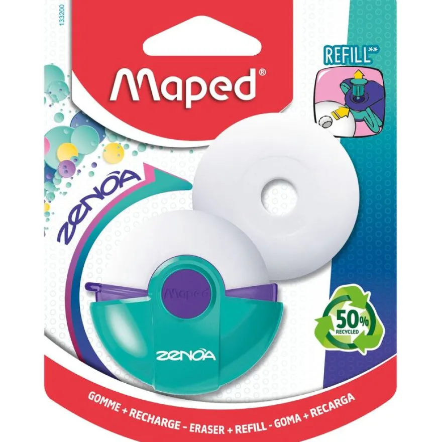 MAPED - Gomme ZENOA rechargeable + 1 recharge - étui rotatif - coloris assortis