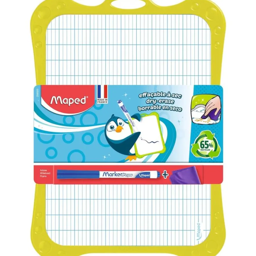 Maped - Kit ardoise blanche avec des motifs grille bleue - avec feutre et effaceur - grands carreaux (seyes) - cadre bleu
