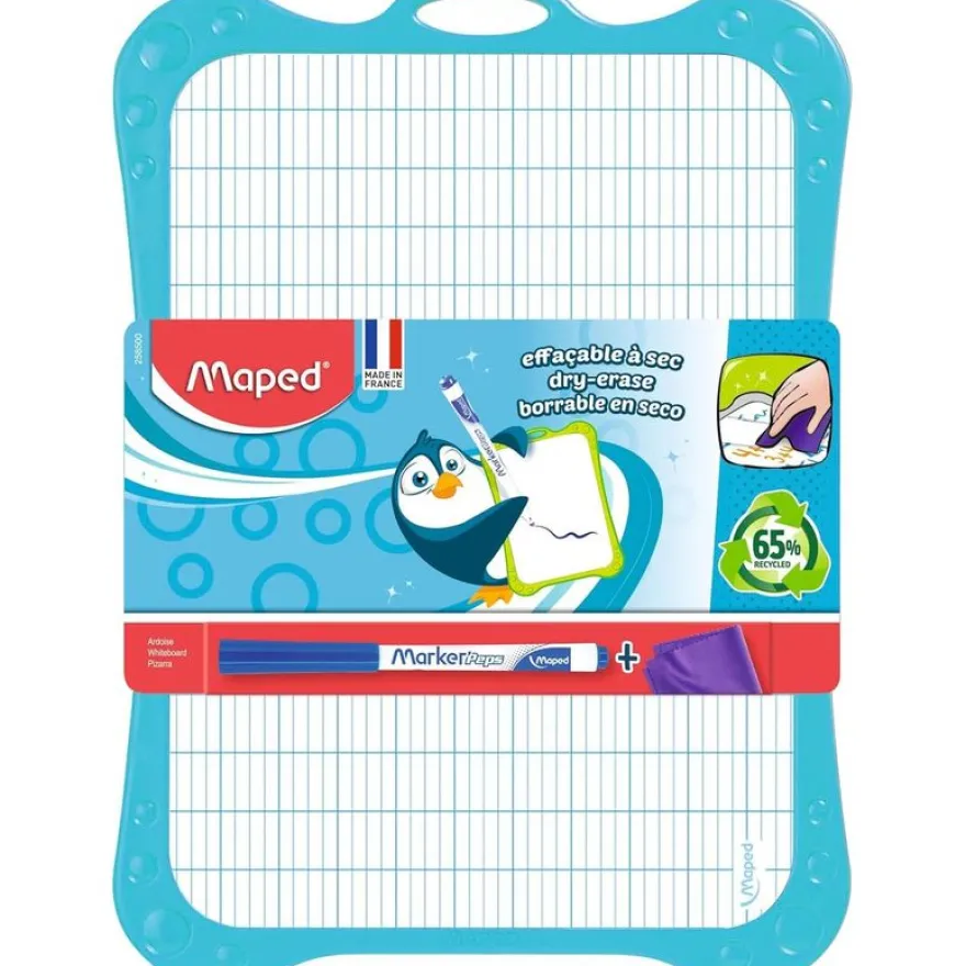 Maped - Kit ardoise blanche avec des motifs grille bleue - avec feutre et effaceur - grands carreaux (seyes) - cadre bleu