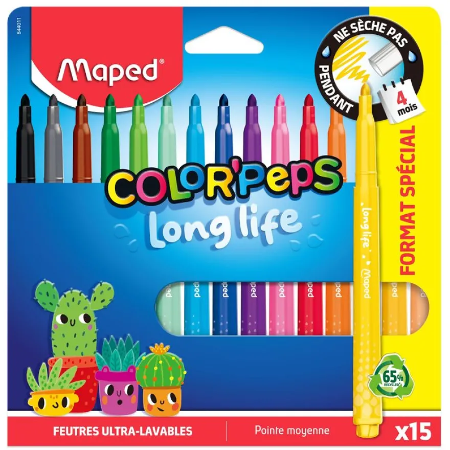 Maped - Lot de 15 Feutres Long Life 2.0 - Pointe Moyenne
