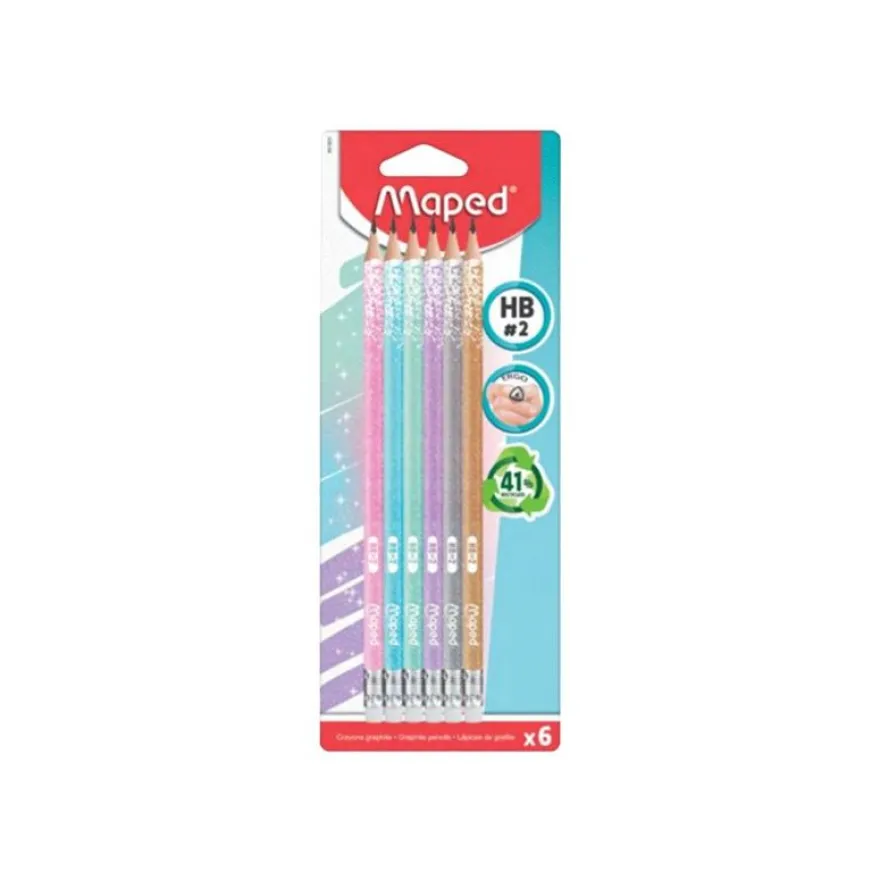 Maped Black'Peps - 6 Crayons graphite HB - Avec gomme