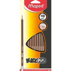 Maped Black'Peps - Pack de 10 crayons à papier - HB - 2,2 mm - embout gomme