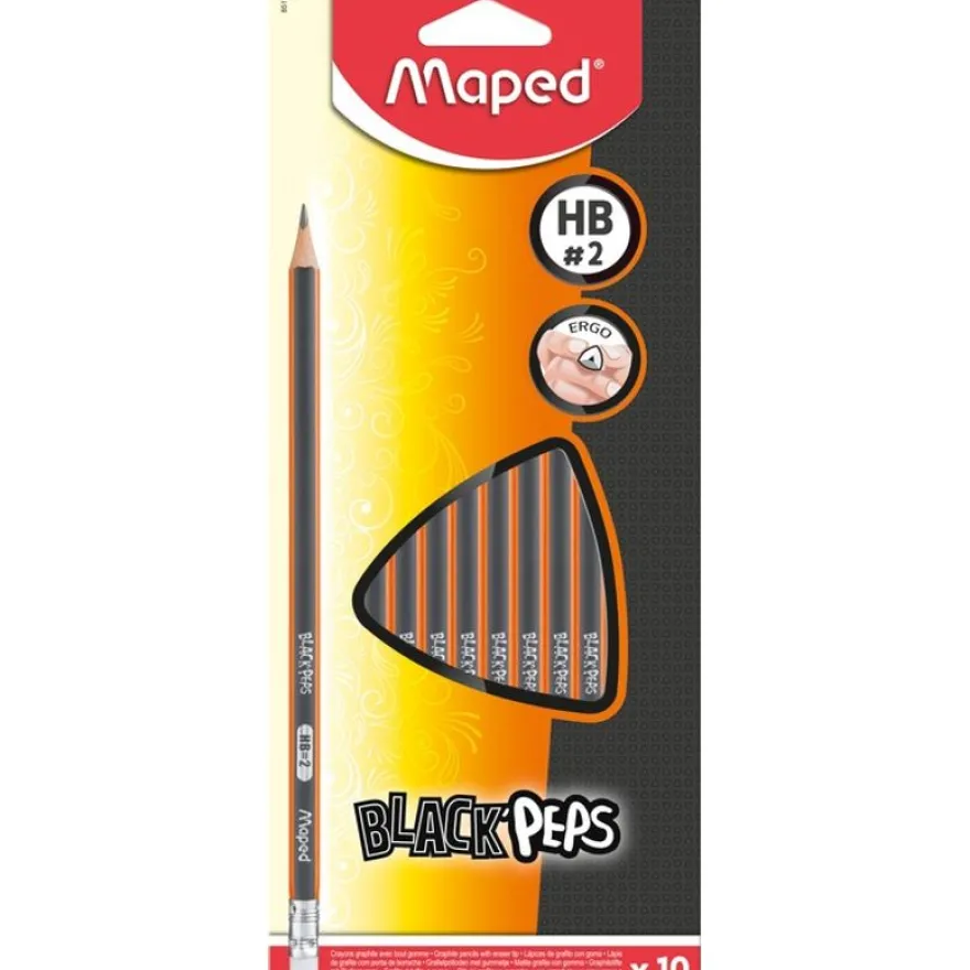 Maped Black'Peps - Pack de 10 crayons à papier - HB - 2,2 mm - embout gomme