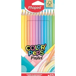 Maped Color'Peps Pastel - 12 Crayons de couleur - couleurs pastels assorties