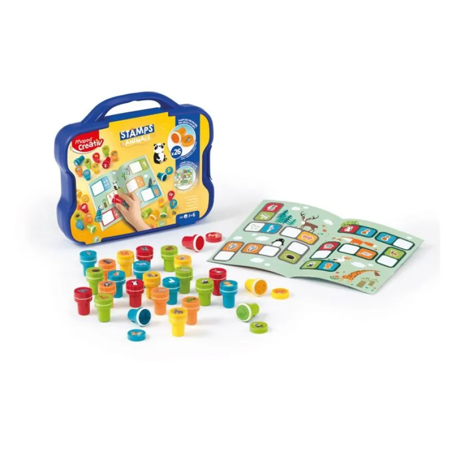Maped Creativ - Ensemble de timbre d'artisanat - 26 pièces - animaux - rouge, orange, jaune, bleu, vert