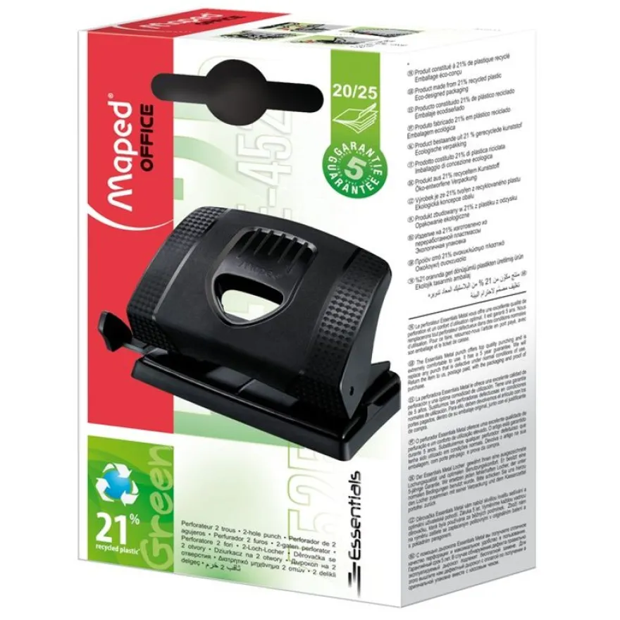 Maped Essentials Green - Perforateur recyclé - 25 feuilles - 2 trous