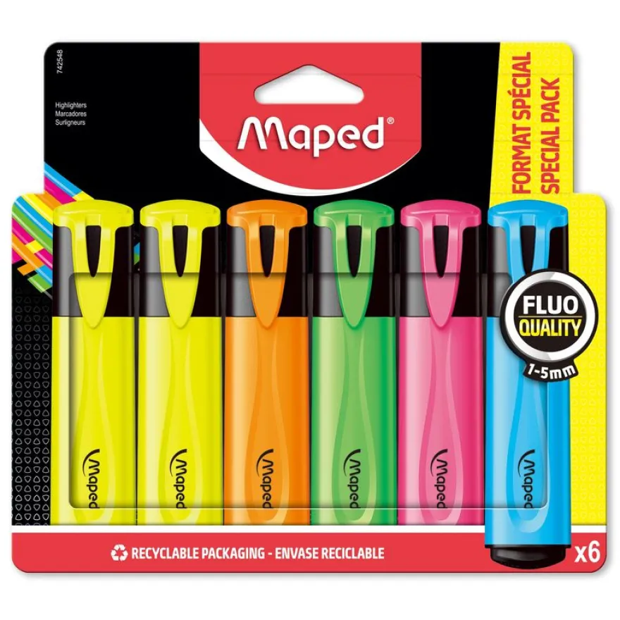 Maped Fluo Peps - Pack de 6 surligneurs - couleurs assorties