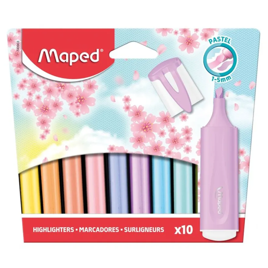 Maped Fluo'Peps Pastel - Boite de 10 Surligneurs - couleurs assorties