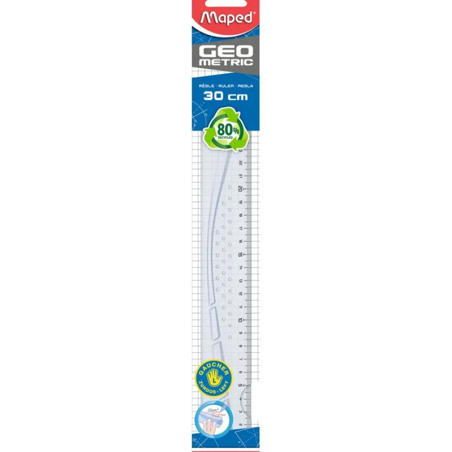 Maped Geometric - Règle plate spéciale gaucher - 30 cm - transparent