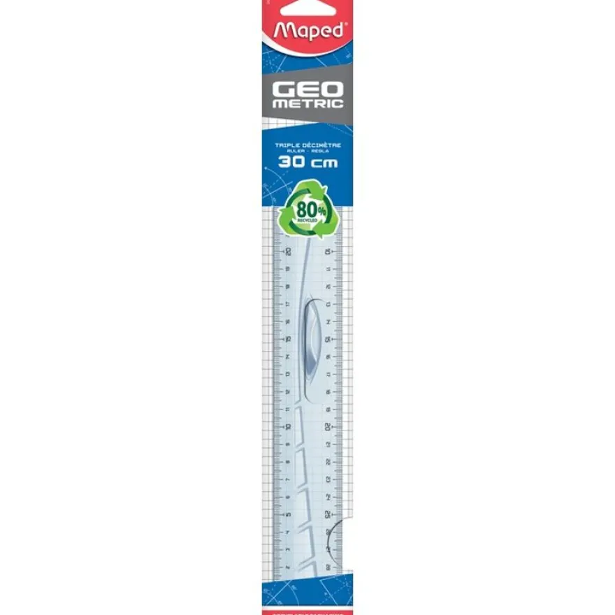 Maped Geometric - Règle triple décimètre 30 cm - transparente