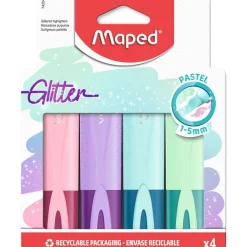 Maped Glitter - Pack de 4 surligneurs - couleurs pastel assorties
