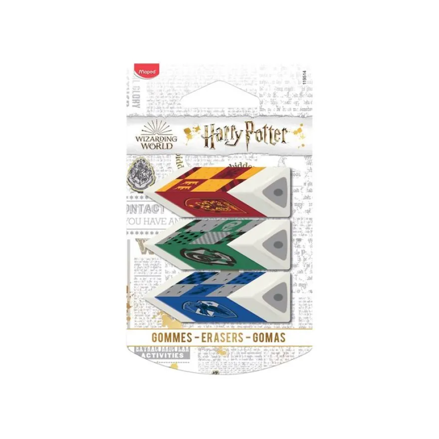 Maped Harry Potter - Pack de 3 Gommes pyramide (Gryffindor, Serpantard, Ravenclaw)