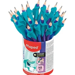 Maped Kidy'Learn - Pot de 22 Crayons graphite Blackpep's triangulaire HB - embout gomme + guides doigts (41% matière recyclée)
